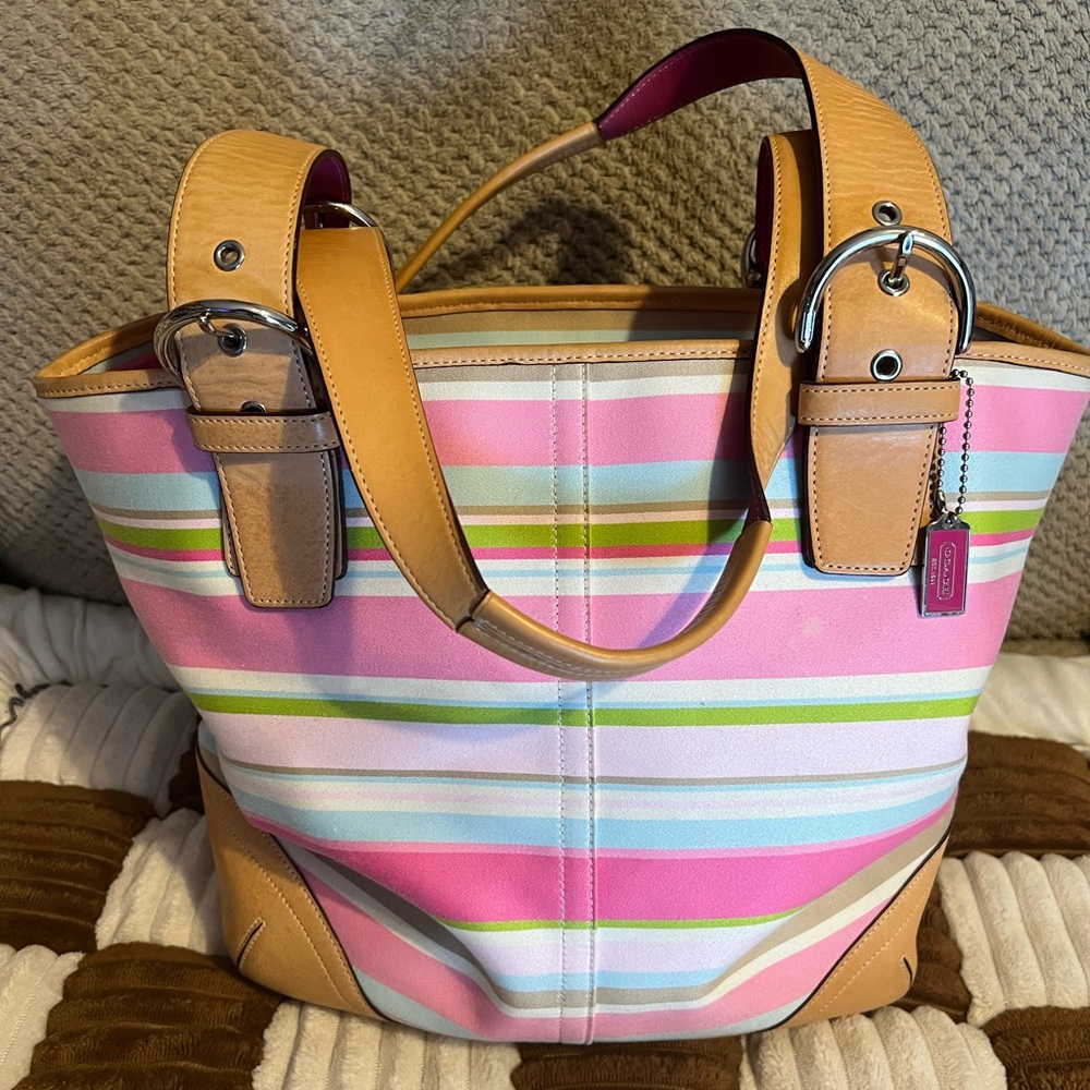 Coach Vintage Hampton Pink Striped Tote